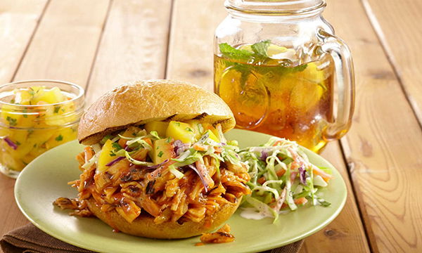 Pulled Chicken Sandwiches with Peach Salsa